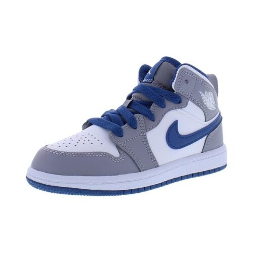 Little Kids Jordan 1 Mid Cement Grey/White-True Blue (Dq8424 014)