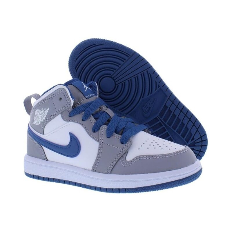 Little Kids Jordan 1 Mid Cement Grey/White-True Blue (Dq8424 014)