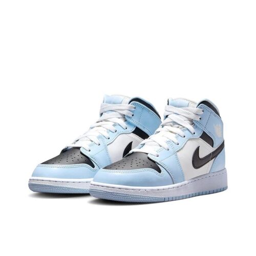 Little Kids Jordan 1 Mid Ice Blue/Black-Sail-White (640737 401)