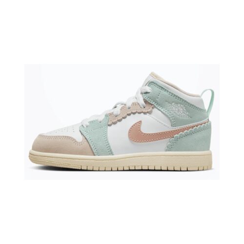 Little Kids Jordan 1 Mid Se White/Pink Oxford-Jade Ice (Dz5359 100)