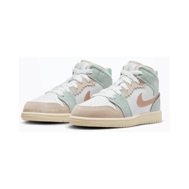 Little Kids Jordan 1 Mid Se White/Pink Oxford-Jade Ice (Dz5359 100)