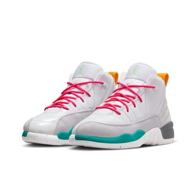 Little Kids Jordan 12 Retro White/Vapor Green-Photon Dust (151186 130)