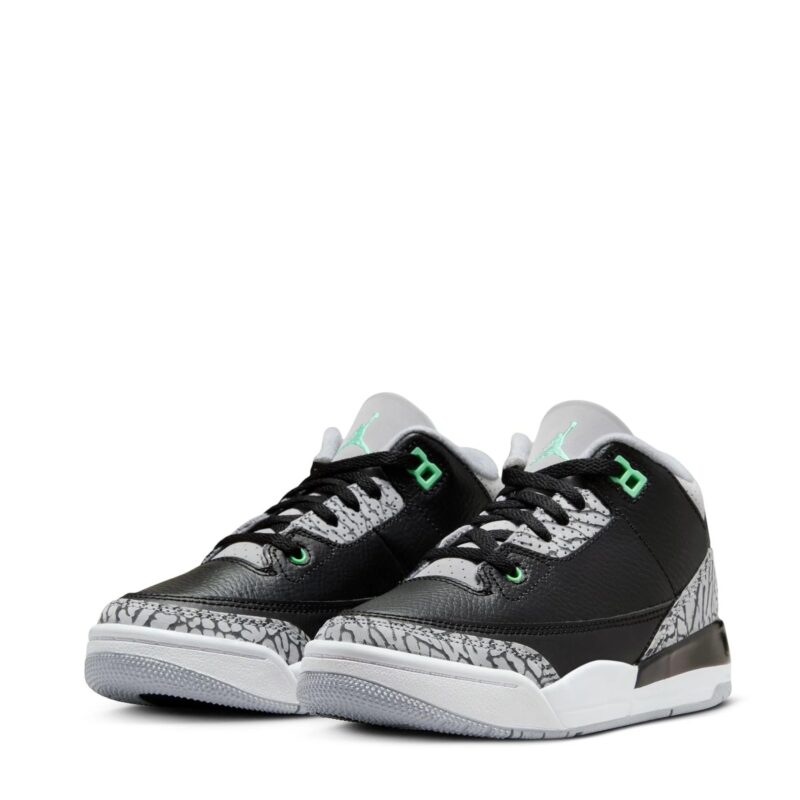 Little Kids Jordan 3 Retro Black/Green Glow-Wolf Grey (Dm0966 031)