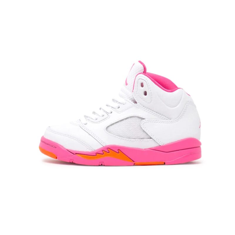 Little Kids Jordan 5 Retro White/Pinksicle-Safety Orange (440893 168)