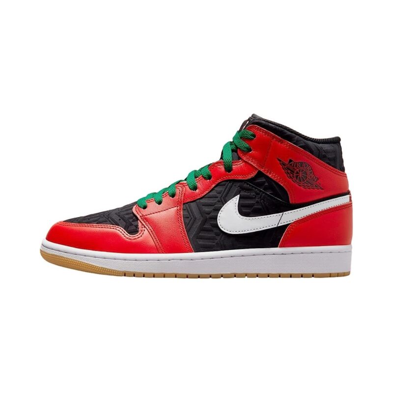 Mens Jordan 1 Mid Christmas Blk/Fire Red-White-Malachite (Dq8417 006)