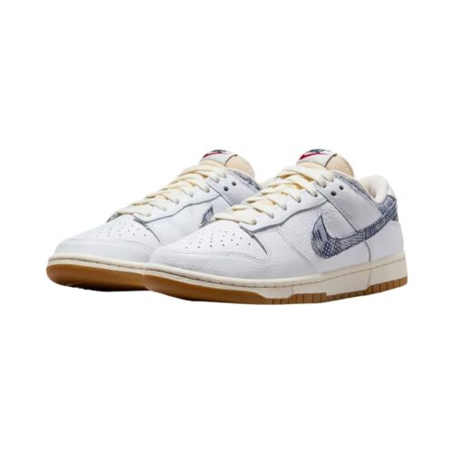 Mens Nike Dunk Low Washed Denim White/Midnight Navy-Gym Red (Fn6881 100)