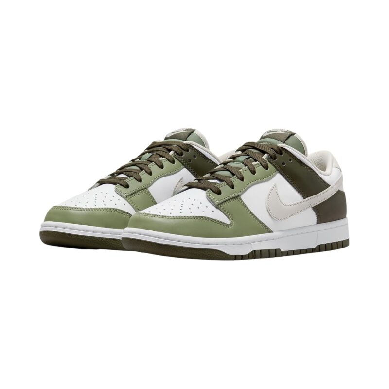 Mens Nike Dunk Low White/Light Bone-Oil Green (Fn6882 100)