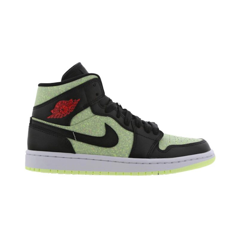 Womens Jordan 1 Mid Black/Chile Red-Barely Volt (Cv5276 003)