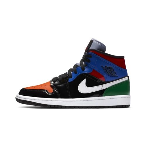 Womens Jordan 1 Mid Multi Patent Leather Black/White-Multi (Cv5276 001)