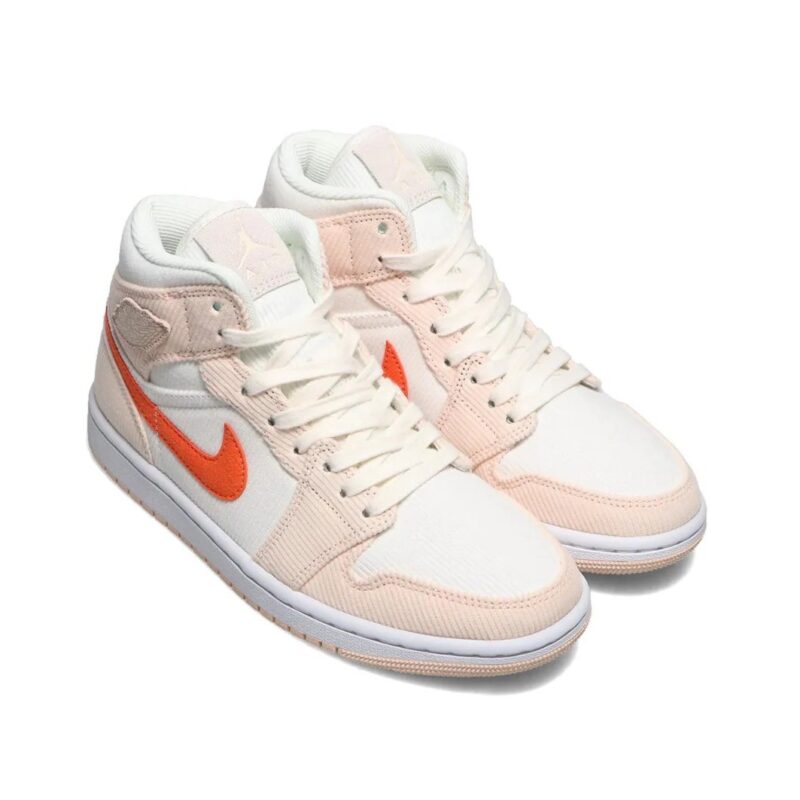 Womens Jordan 1 Mid Se Corduroy Sail/Orange-Orange Quartz (Da8009 108)